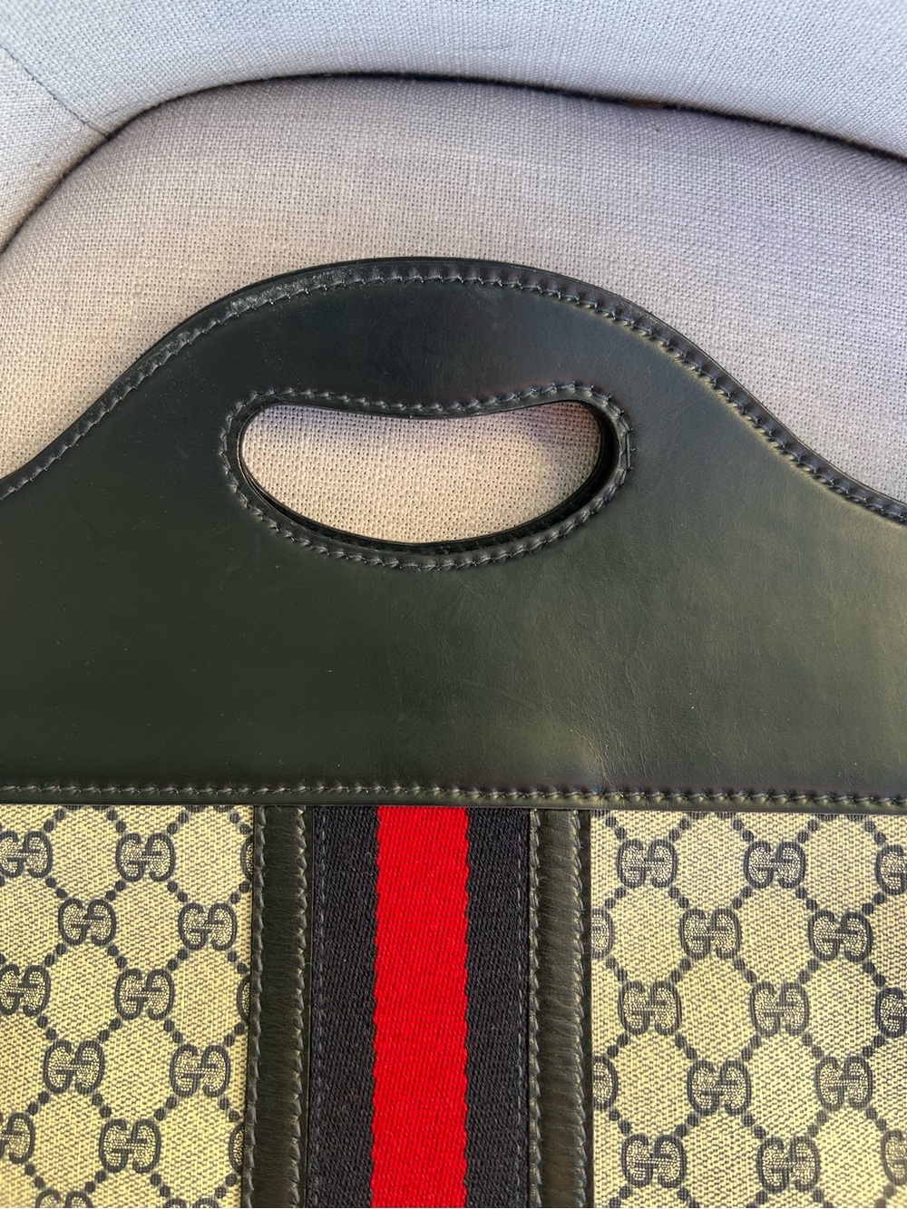 Gucci Old Sherry Line GG Logo Leather Handbag Tote Red Navy blue - Picture 10 of 13